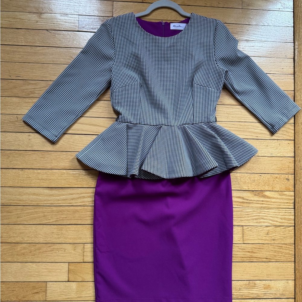 R&M Richards Purple and Black Peplum Dress